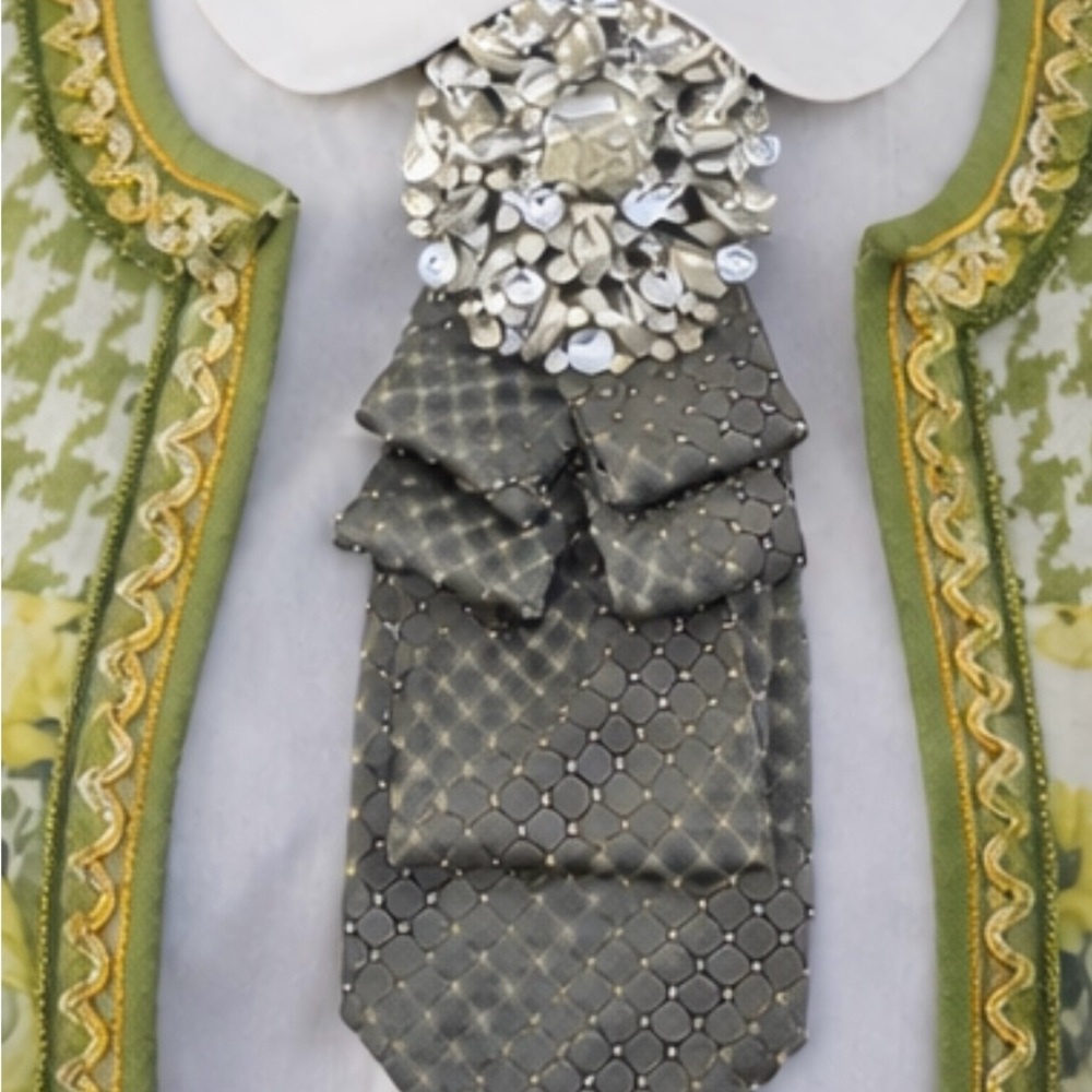 BIG BLING Necktie Necklace with Rhinestone Brooch and Chain OOAK - WOWSERS! - Picture 4 of 10